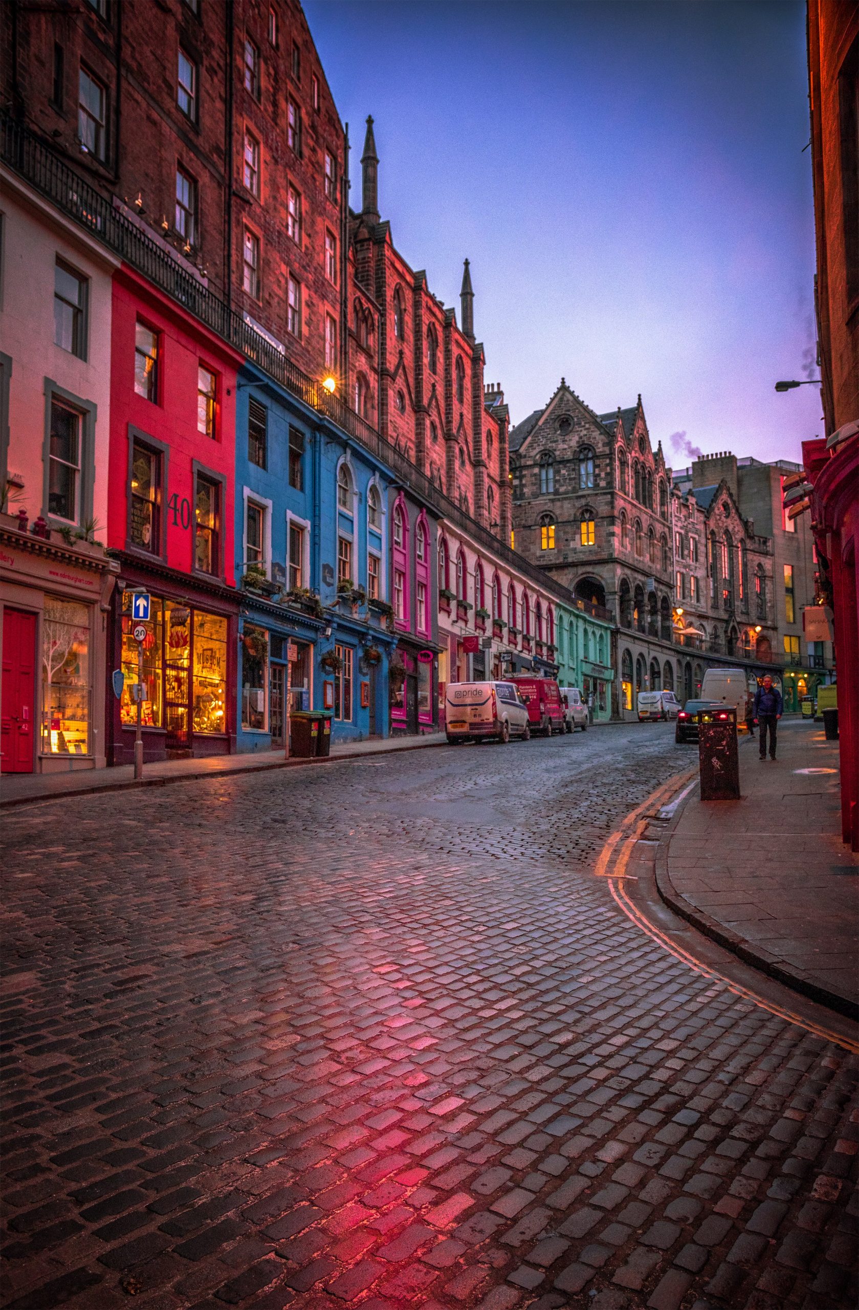 Colourfully Buildings Lit Up in Edinburgh City Centre