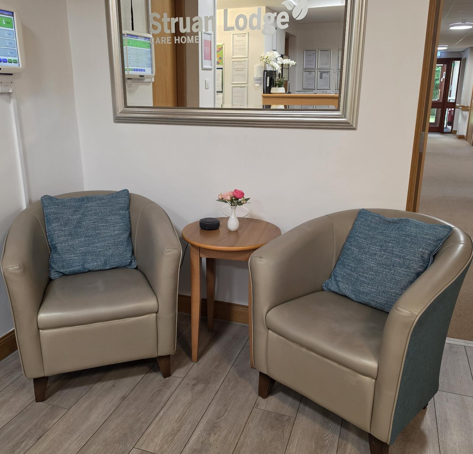 greay armchairs in struan lodge care home